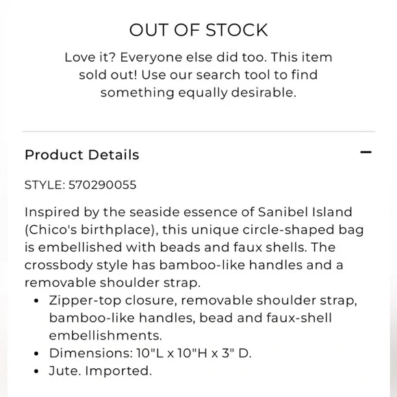 Chico’s Faux Shell Crossbody Circle Bag - Brand New with Tags NWT 10x10x3 - Picture 11 of 11
